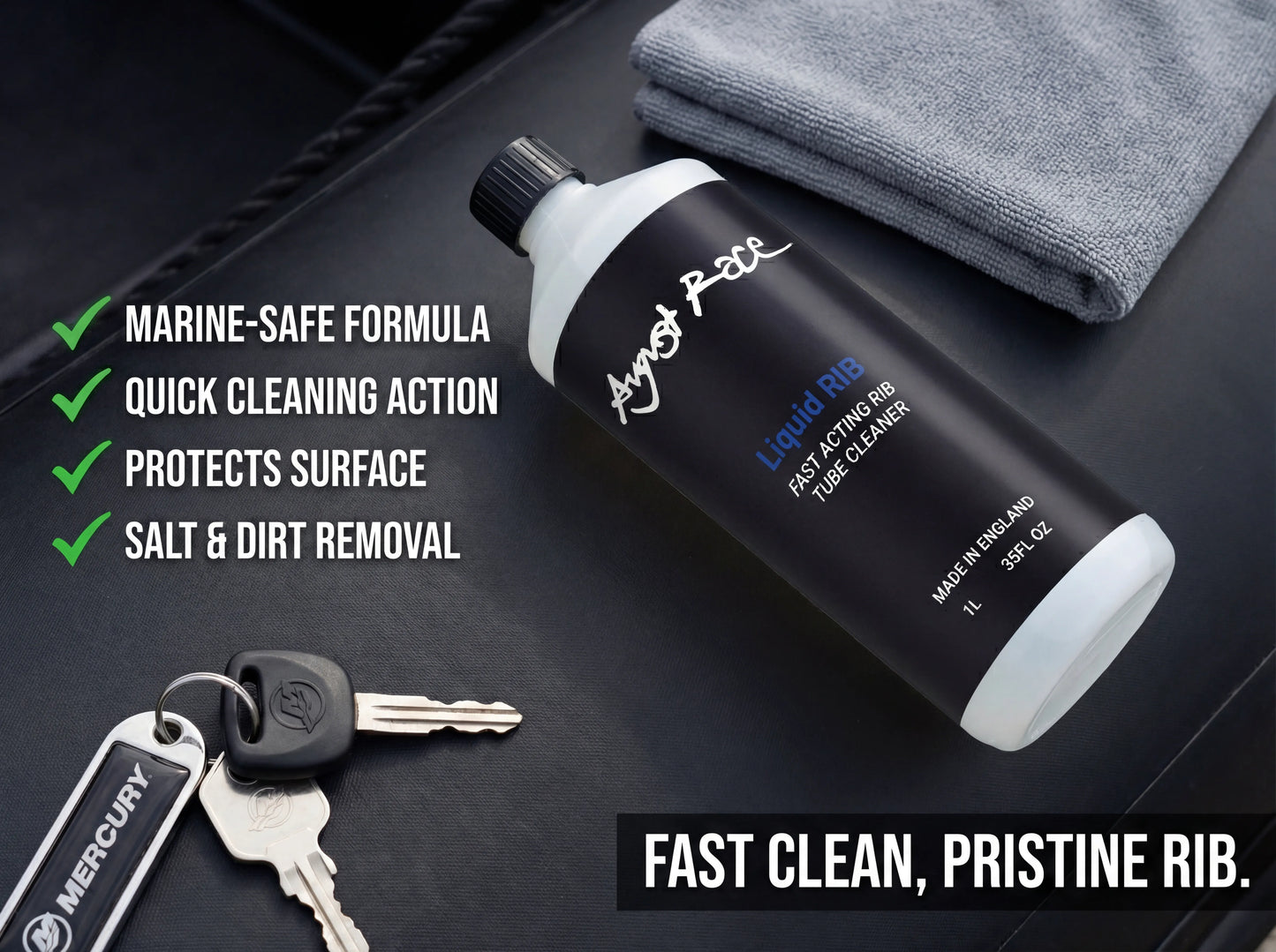 Marine RIB Cleaner - Cleans, Revives & Protects Hypalon and PVC Tubes (1L) - August Race