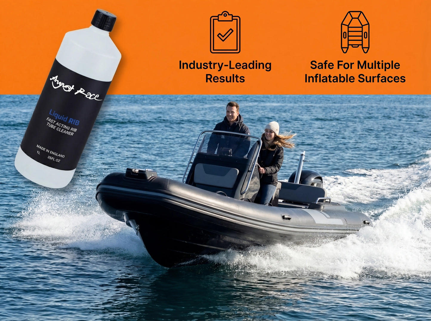 Marine RIB Cleaner - Cleans, Revives & Protects Hypalon and PVC Tubes (1L) - August Race